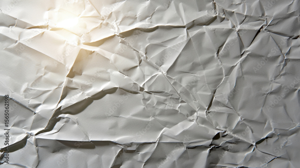 Poster crumpled paper texture with intricate folds and shadows, creating dynamic visual effect. glossy surf