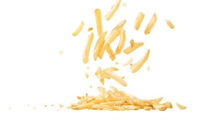 flying fries isolated on white background