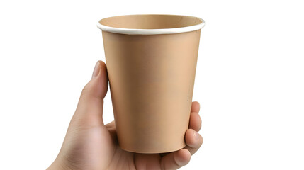 hand holding a cup of coffee isolated on white background