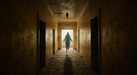 Obraz premium Blurry figure in dark hallway