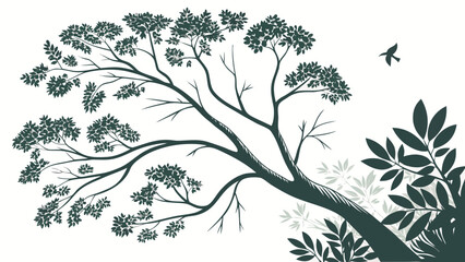 Obraz premium A beautifully illustrated tree with intricate branches and leaves, set against a minimalistic background.