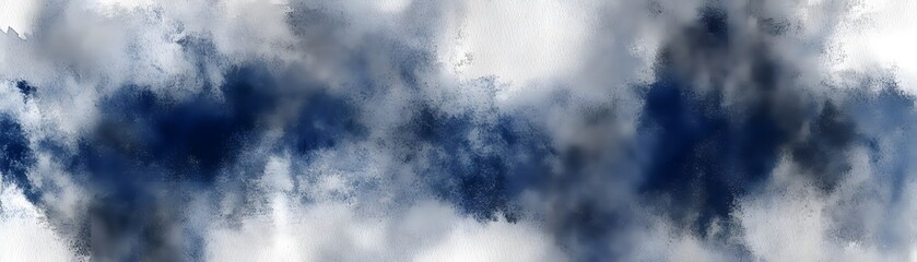Abstract watercolor-style painting with blue and gray tones.
