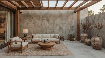 Wabi-Sabi Interior Design with Exposed Beams and Natural Textures