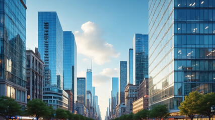 Obraz premium Aerial panoramic views of the stunning Shanghai and Hong Kong city skylines at sunset, showcasing their iconic urban architecture and towering skyscrapers