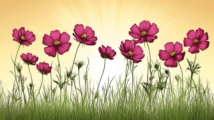 Fototapeta premium Vibrant Pink Cosmos Flowers in Sunny Meadow