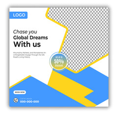 Travel and tour social media posts and web banner square design template