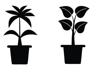 Potted plants. black silhouette vector illustration design