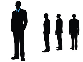 Business people, group of businessmen in suits, set of vector businessmen silhouettes isolated on white background