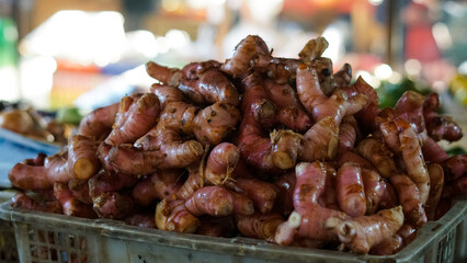 Fresh Pink Ginger Root at Market Stall