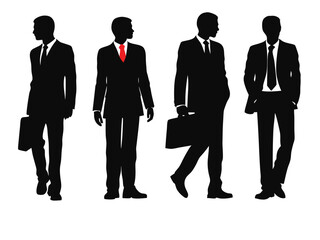 Set of businessmen silhouettes, silhouette of businessmen with suitcase in hand vector isolated on white background