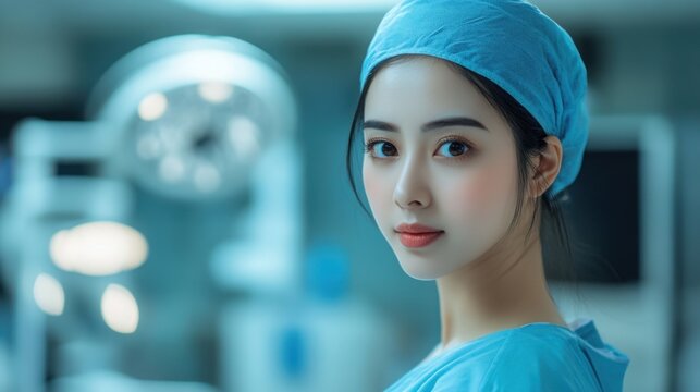 Skilled surgeon wearing surgical scrubs and cap in a modern operating room setting