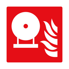 Stationary fire extinguishing system module. Red fire sign. Fire fighting equipment sign. Indication of the location of a module containing an extinguishing agent for automatic fire extinguishing.