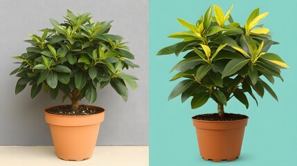 Vibrant Green Potted Plant Two Variations