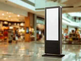 Empty White Blank Vertical Display Stand In Modern Retail Environment