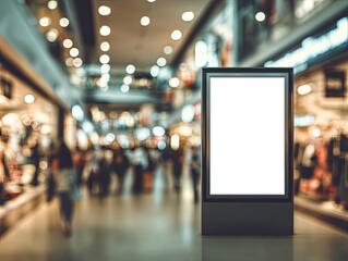 Empty White Blank Advertisement Panel In Modern Retail Shopping Center