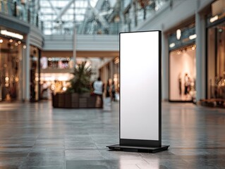 Empty White Blank Display Signage In Modern Shopping Mall Interior