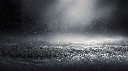 Abstract Black Surface with Vintage Dust Particles, Minimalist Negative Space Composition, Subtle Gradient Lighting on Atmospheric Monochrome Backdrop