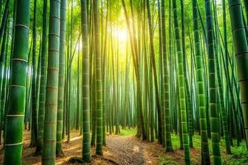 Serene Bamboo Forest: Morning Light Dappled Shadows