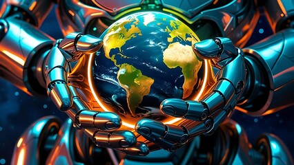 Abstract blue futuristic globe with world map and technology elements