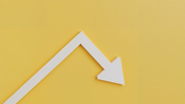 White arrow indicating market decline on yellow background