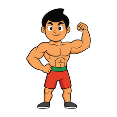 Muscular Cartoon Bodybuilder Flexing His Arm