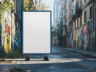 Blank billboard in a city alleyway.