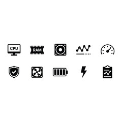 Obraz premium Black Computer Icons C P U R A M Fan Battery Bolt Chart