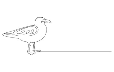 Seagull in Continuous Line Art, Line drawing of a seagull in profile, Minimalist Continuous Line Drawing of a Seagull,
