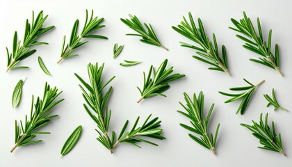 Naklejka premium Fresh Green Rosemary Sprigs on White Background
