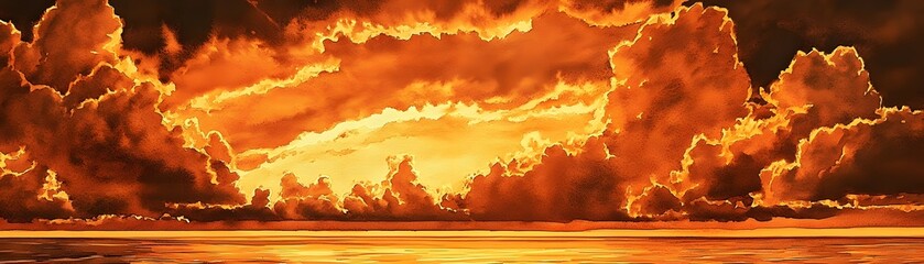 Fiery sunset over a body of water.