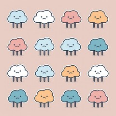 Cute Sad Cloud Characters A Collection of Colorful Illustrations