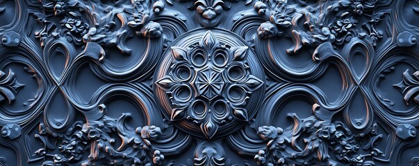 Fragmented ornament digitally rebuilt with tech-style gradients and clear textures