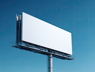 Empty White Blank Billboard Against Clear Blue Sky for Advertising Potential