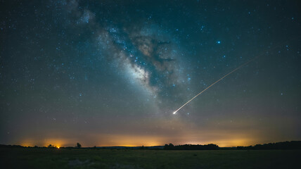 Fototapeta premium Majestic Milky Way Galaxy and Shooting Star Night Landscape Photography