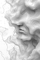 Abstract Contours A Black and White Topographic Depiction of Facial Features and Intricate Lines