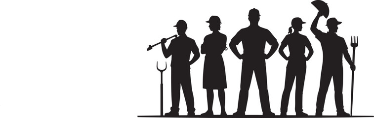 Silhouette of Construction Workers A Vector Illustration Depicting Teamwork Industry and the Building Trades in Black and White