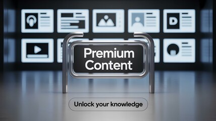 Paywall concept with premium content access gate barrier and exclusive content access