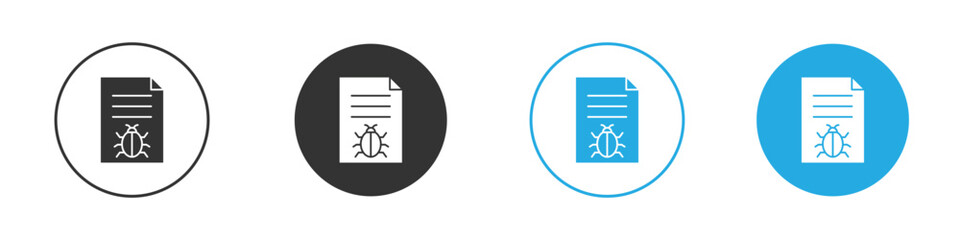 Bug report icon set. Black solid flat doodle graphic design set