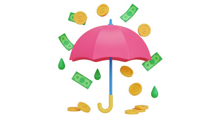 Pink Umbrella Protecting Money Coins