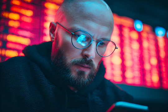 Focused analyst reviewing stock market data on smartphone