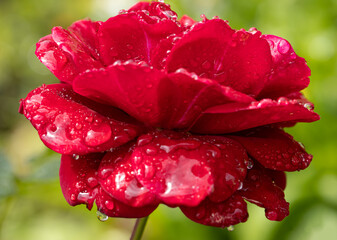 A red flower with water droplets on it