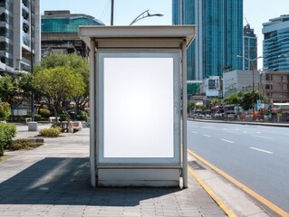 Empty White Blank Urban Bus Stop Ad Space for Future Advertisement