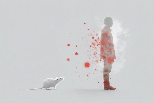 Conceptual Minimalist Artwork of Human and Rat with Viral Particle Dispersion. Hanta Virus
