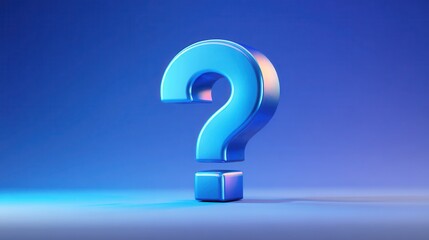 Blue background with a giant 3D question mark in the center, glowing edges and shadow, modern minimal vibe