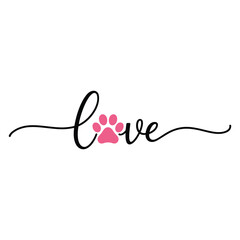 Obraz premium Love Paw Print Text in Black and Pink on White Background