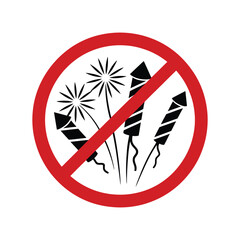 No Fireworks Sign with Red Circle and Black Rockets
