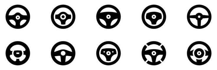 Steering wheel icon set. Auto car steering wheel icon set. Automobile steer wheel vector symbol for trucks and cars. Vector Illustration. 