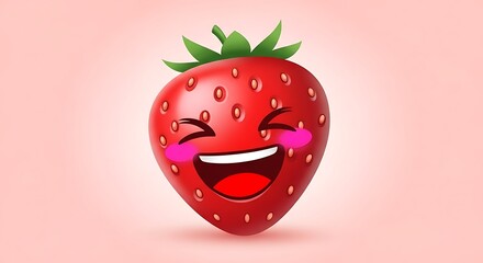 Fototapeta premium Strawberry fruit food red berry sweet dessert healthy vitamin cartoon cute happy smile illustration