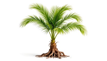Fototapeta premium a lush green palm tree with its roots exposed against a clean background. This image captures the essence of tropical beauty and botanical detail