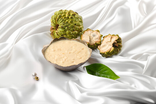 Generated iCustard Apple rabdi with fresh Custard Apple on white background clothmage